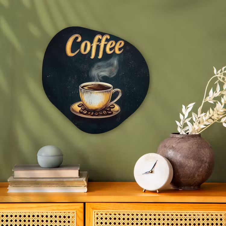 Organisch schilderij – Koffie - Schotel - Koffiebonen - Retro — 2
