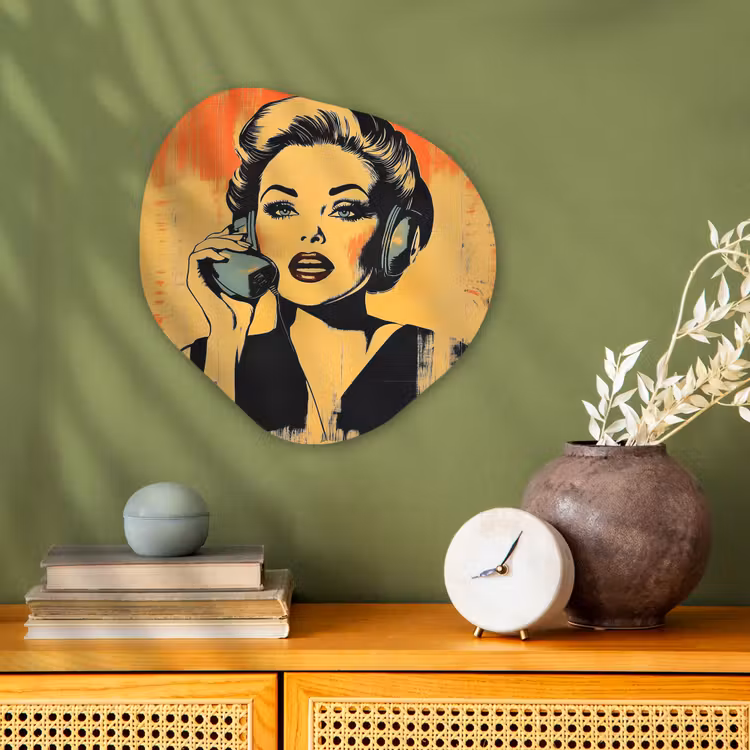 Organisch schilderij – Retro - Vrouw - Koptelefoon - Oranje — 2