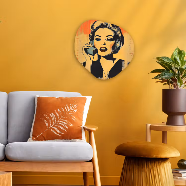 Organisch schilderij – Retro - Vrouw - Koptelefoon - Oranje — 3