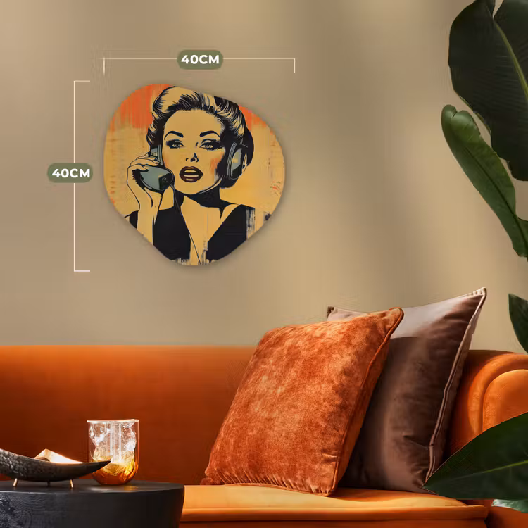 Organisch schilderij – Retro - Vrouw - Koptelefoon - Oranje — 4