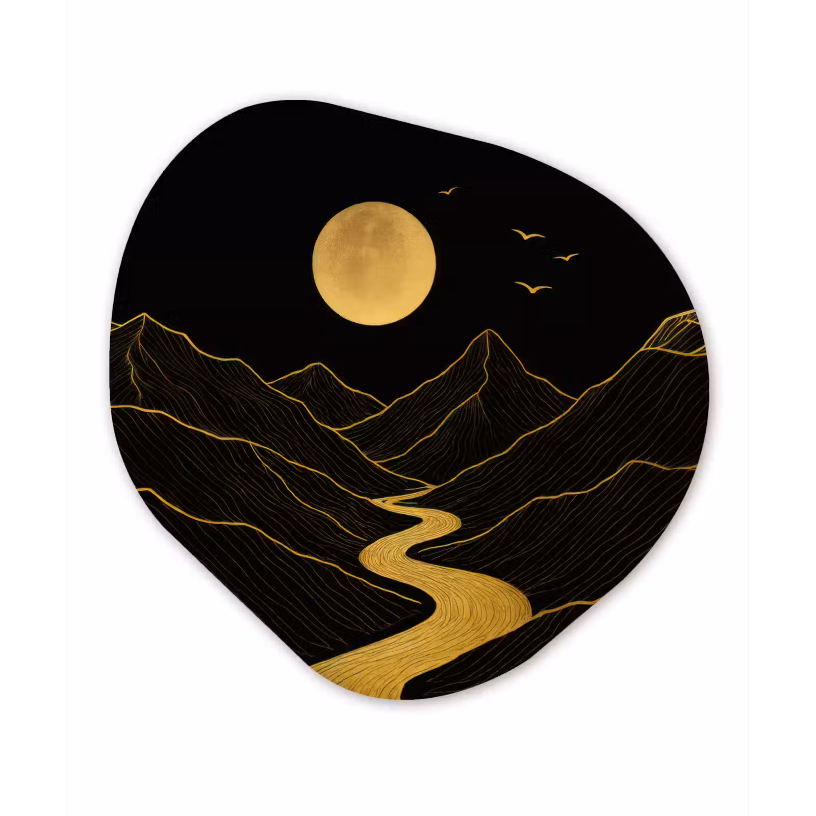 Organisch schilderij – Rivier - Goud - Maan - Vogels — 1