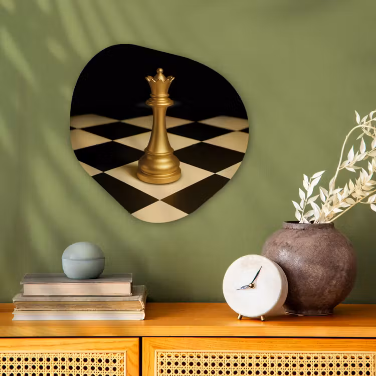 Organisch schilderij – Koningin - Schaakstuk - Geblokt - Goud — 2