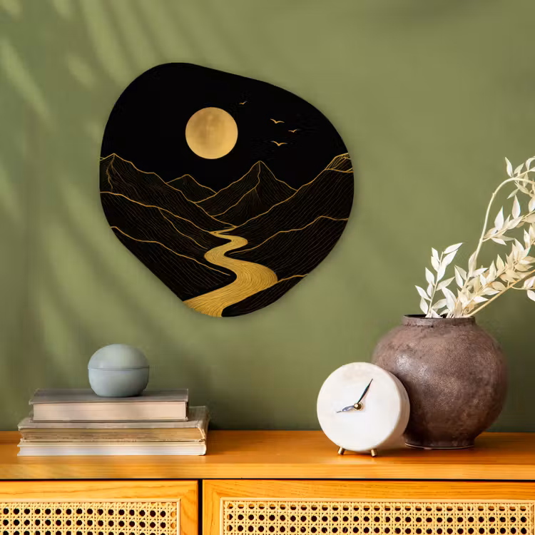 Organisch schilderij – Rivier - Goud - Maan - Vogels — 2