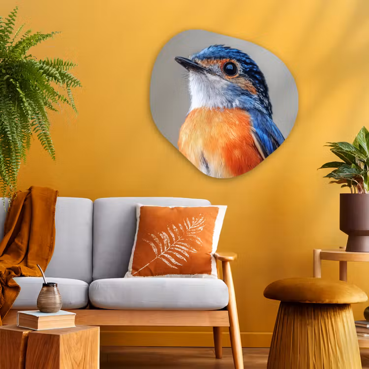 Organische vorm - schilderij - Aluminium - Kleurrijk - Vogeltje - Veren - Blauw — 3