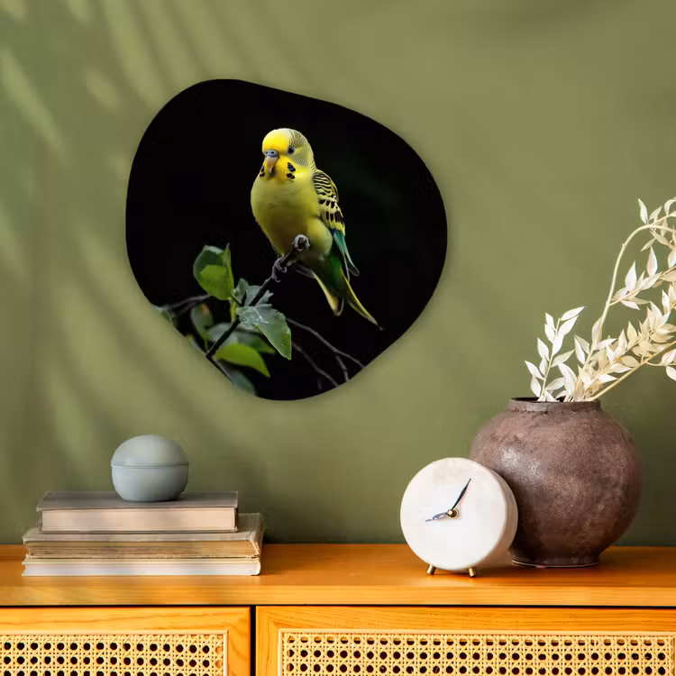 Organisch schilderij – Parkiet - Tak - Bladeren - Geel — 2