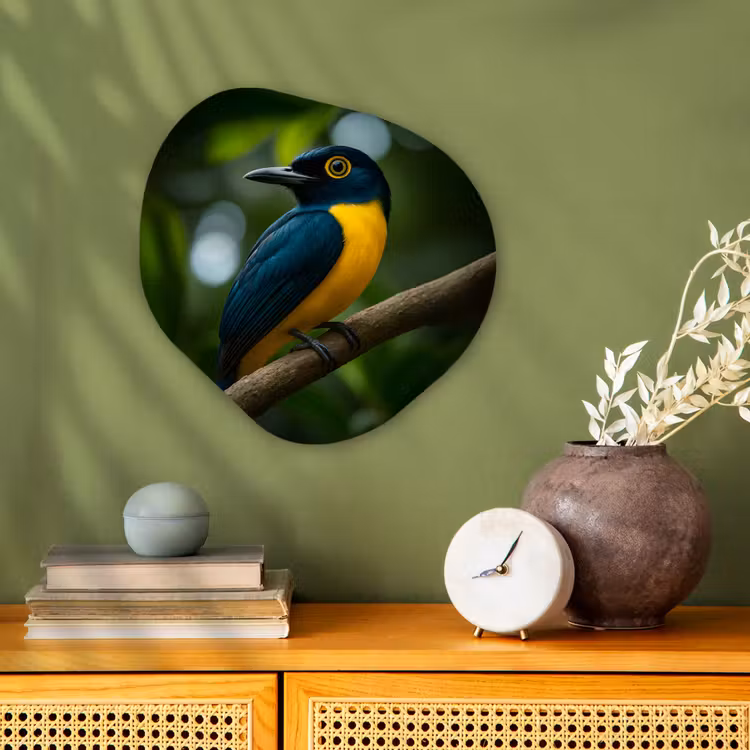 Organisch schilderij – Vogel - Tak - Geel - Bladeren — 2