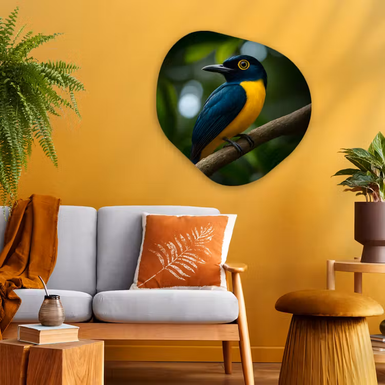 Organische vorm - schilderij - Aluminium - Vogel - Tak - Geel - Bladeren — 3