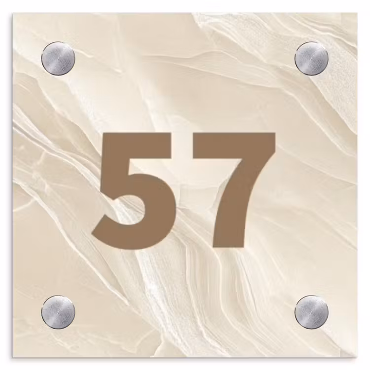 Naambordje voordeur - Vierkant - Beige - Marmer - Traditioneel — 1