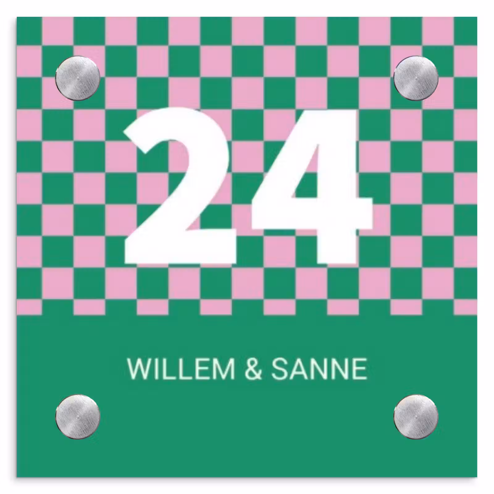 Naambordje voordeur - Vierkant - Groen - Roze - Blokjes - Klassiek — 1