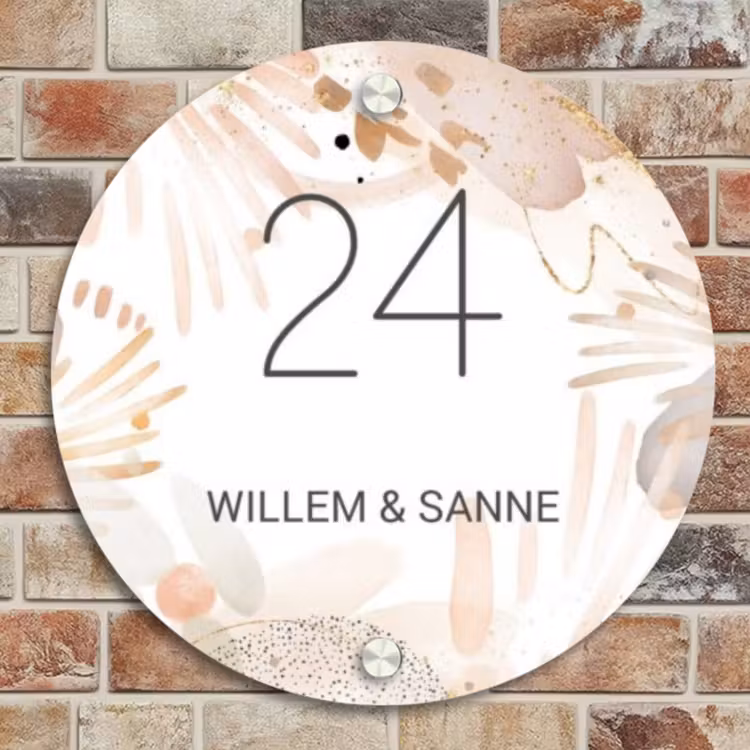 Naambordje voordeur - Rond - Abstract beige - Klassiek — 4