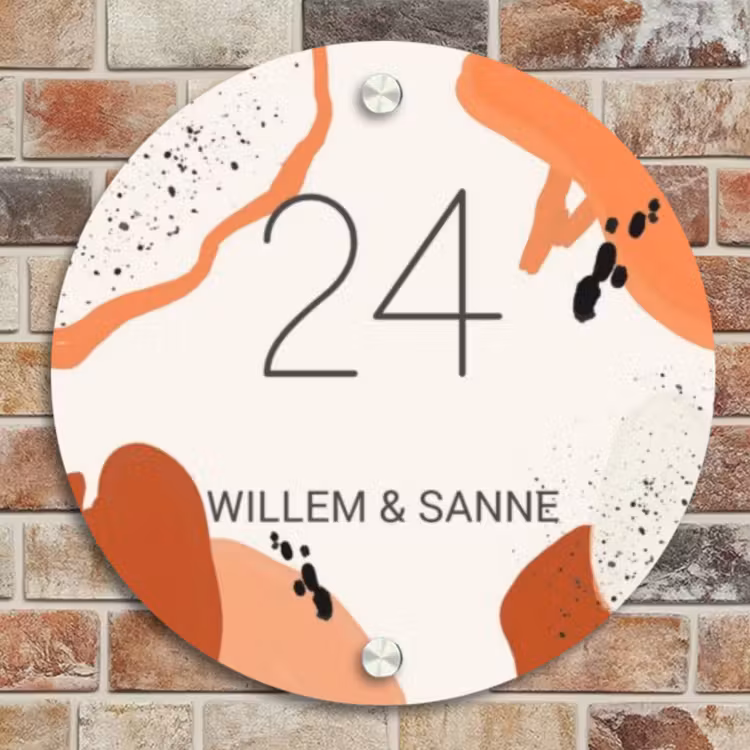 Naambordje voordeur - Rond - Abstract oranje - Klassiek — 4