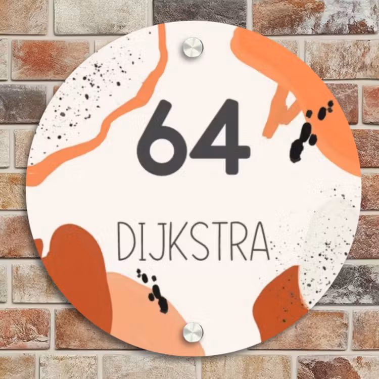 Naambordje voordeur - Rond - Abstract oranje - Modern — 4