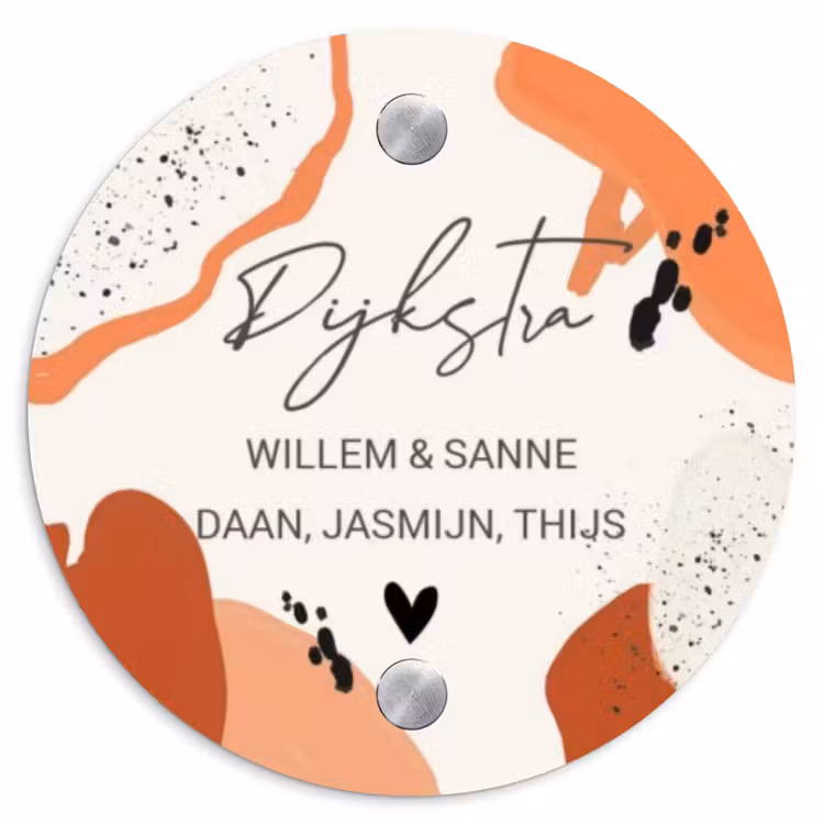 Naambordje voordeur - Rond - Abstract oranje - Sierlijk — 1