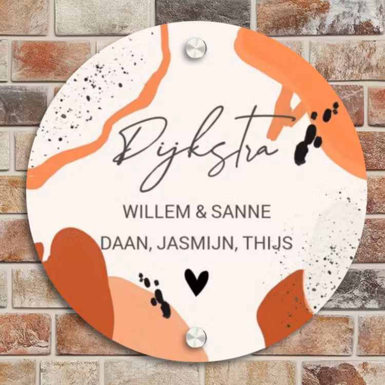 Naambordje voordeur - Rond - Abstract oranje - Sierlijk — 4