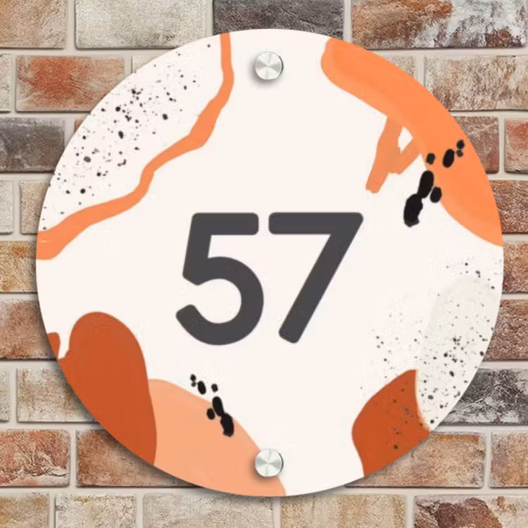 Naambordje voordeur - Rond - Abstract oranje - Traditioneel — 4