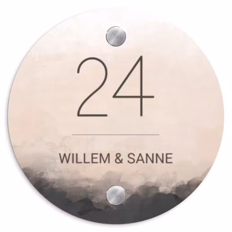 Naambordje voordeur - Rond - Aquarel - Beige - Klassiek — 1