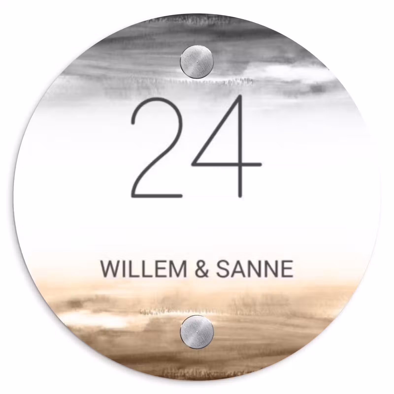 Naambordje voordeur - Rond - Aquarelachtergrond - Zwart beige - Klassiek — 1
