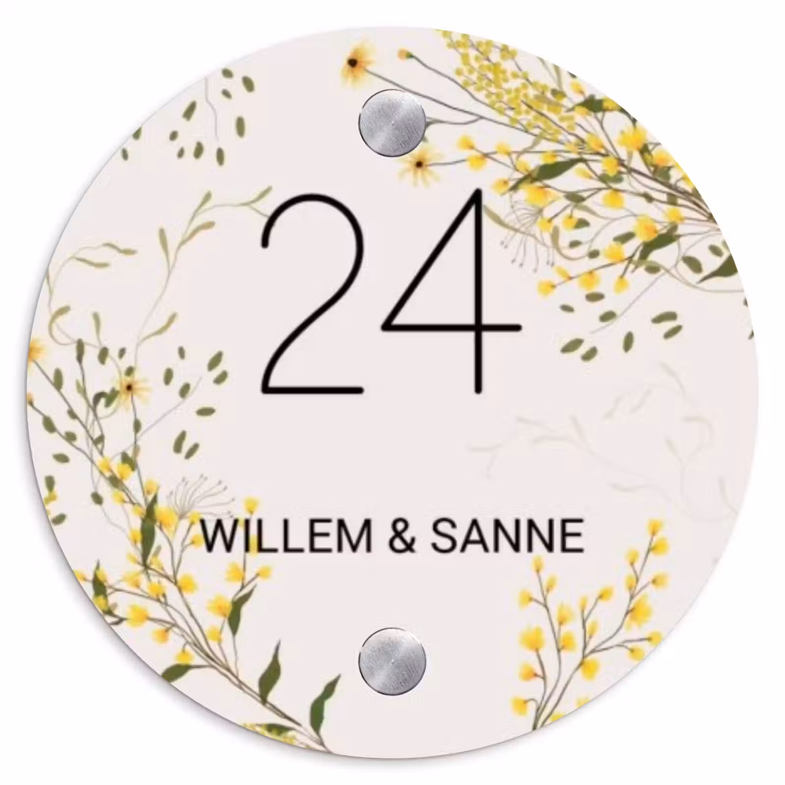 Naambordje voordeur - Rond - Gele bloemen - Klassiek — 1