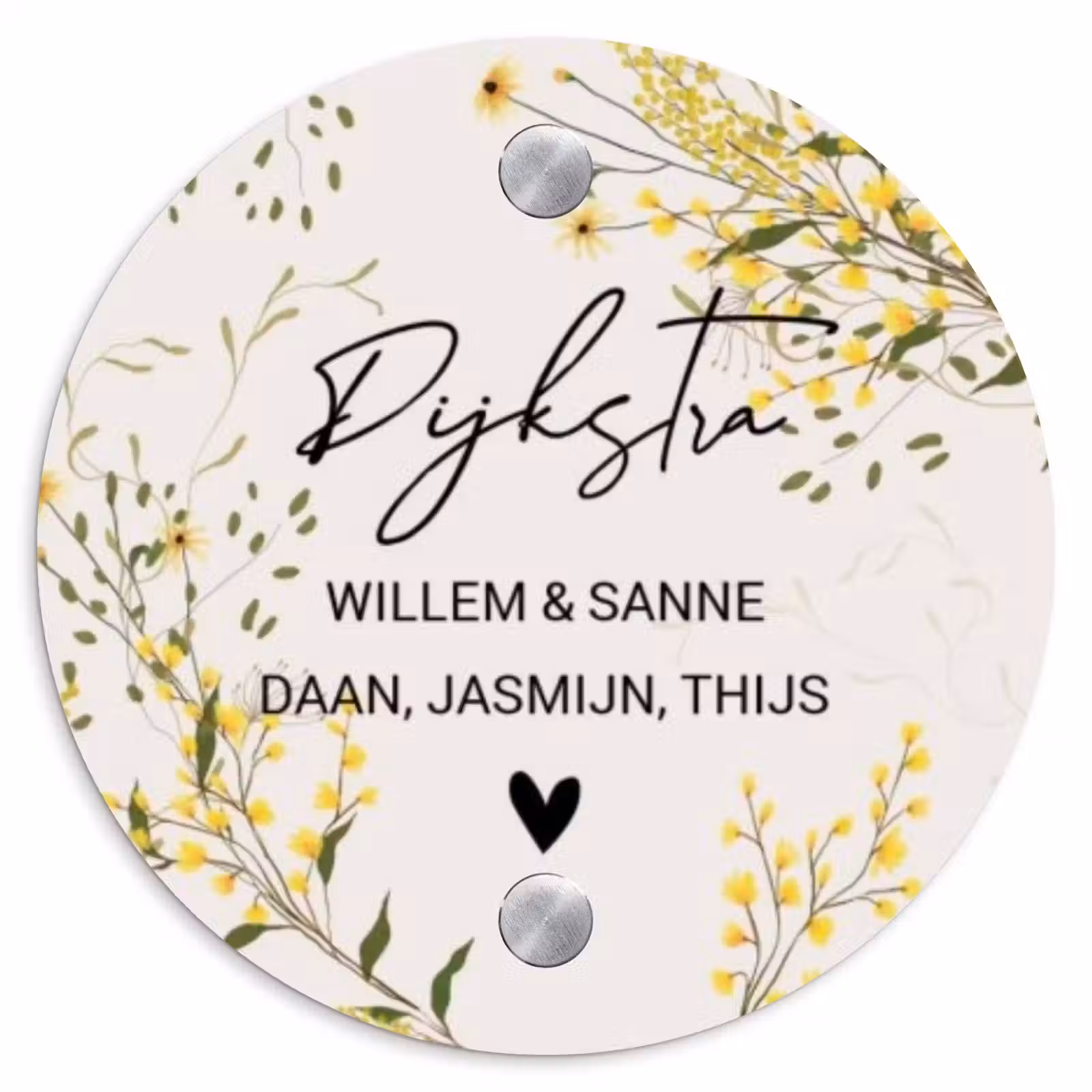 Naambordje voordeur - Rond - Gele bloemen - Sierlijk — 1