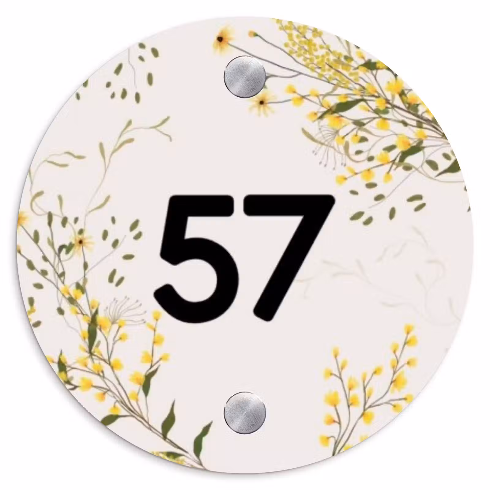 Naambordje voordeur - Rond - Gele bloemen - Traditioneel — 1