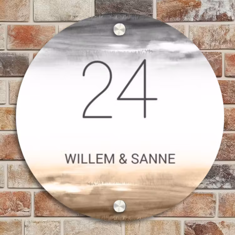 Naambordje voordeur - Rond - Aquarelachtergrond - Zwart beige - Klassiek — 4
