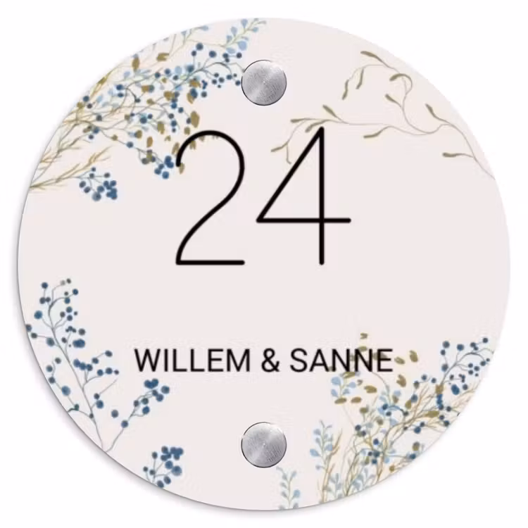 Naambordje voordeur - Rond - Bloemen - Beige - Klassiek — 1