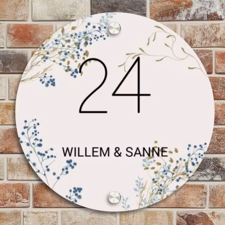 Naambordje voordeur - Rond - Bloemen - Beige - Klassiek — 4