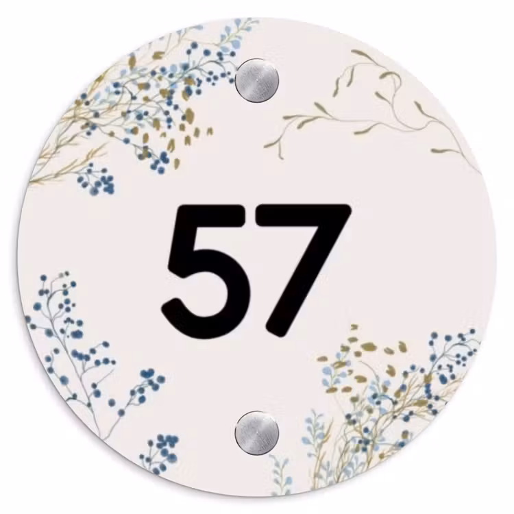 Naambordje voordeur - Rond - Bloemen - Beige - Traditioneel — 1