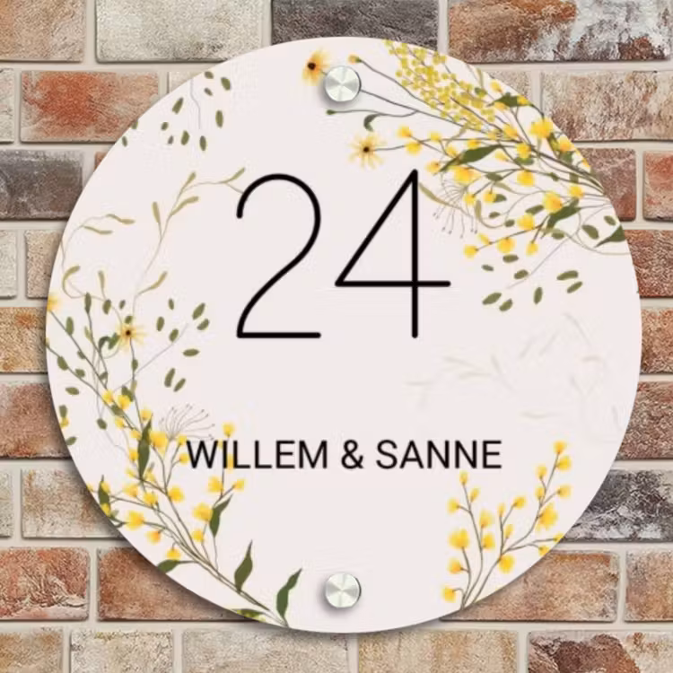 Naambordje voordeur - Rond - Gele bloemen - Klassiek — 4