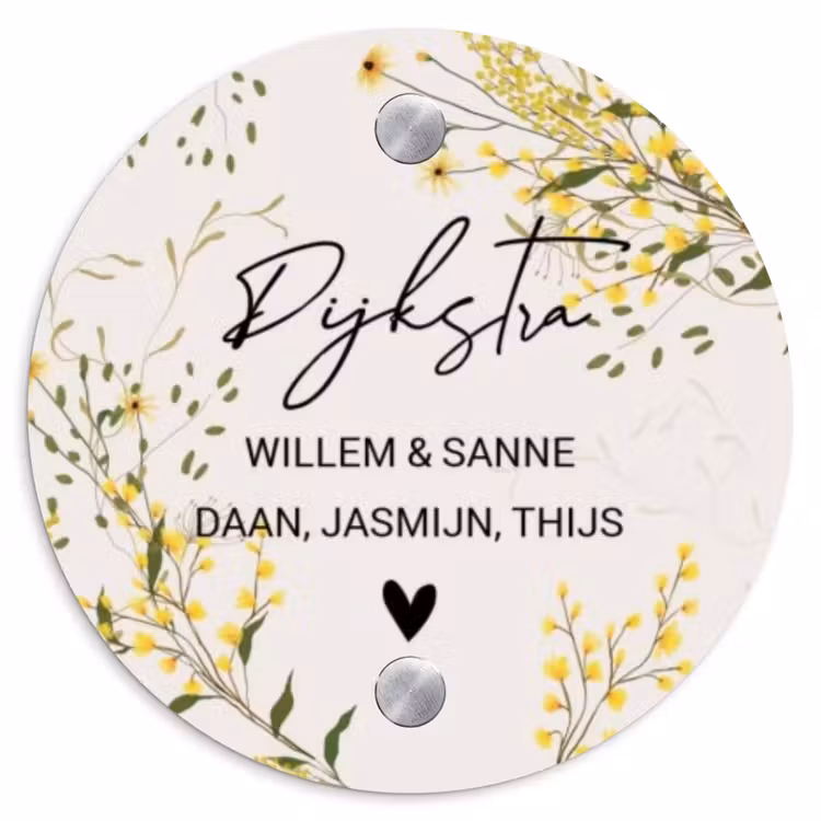 Naambordje voordeur - Rond - Gele bloemen - Sierlijk — 1
