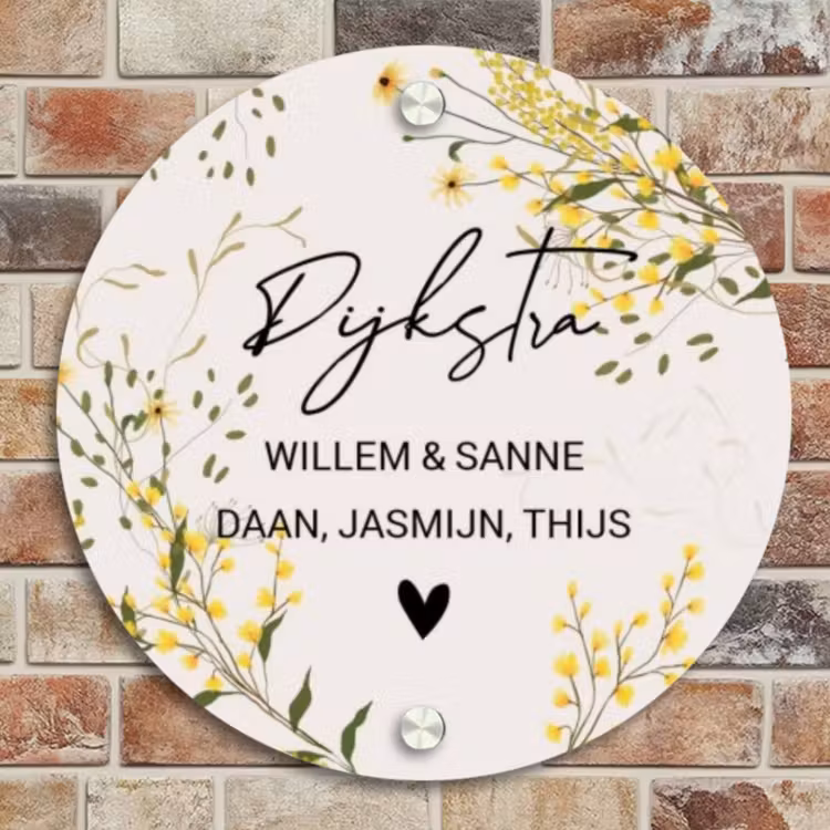Naambordje voordeur - Rond - Gele bloemen - Sierlijk — 4