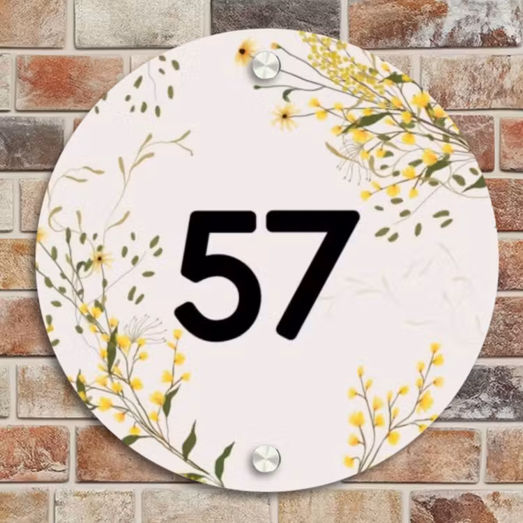 Naambordje voordeur - Rond - Gele bloemen - Traditioneel — 4