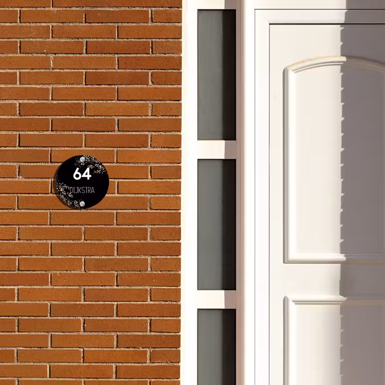 Naambordje voordeur - Rond - Botanisch - Zwart - Modern — 3