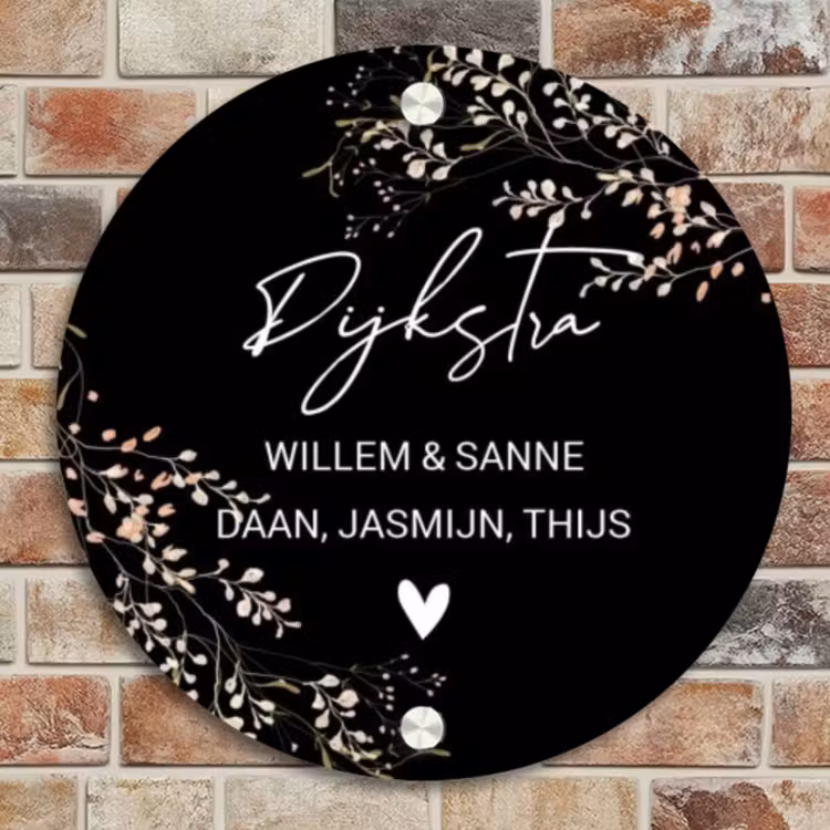 Naambordje voordeur - Rond - Botanisch - Zwart - Sierlijk — 4