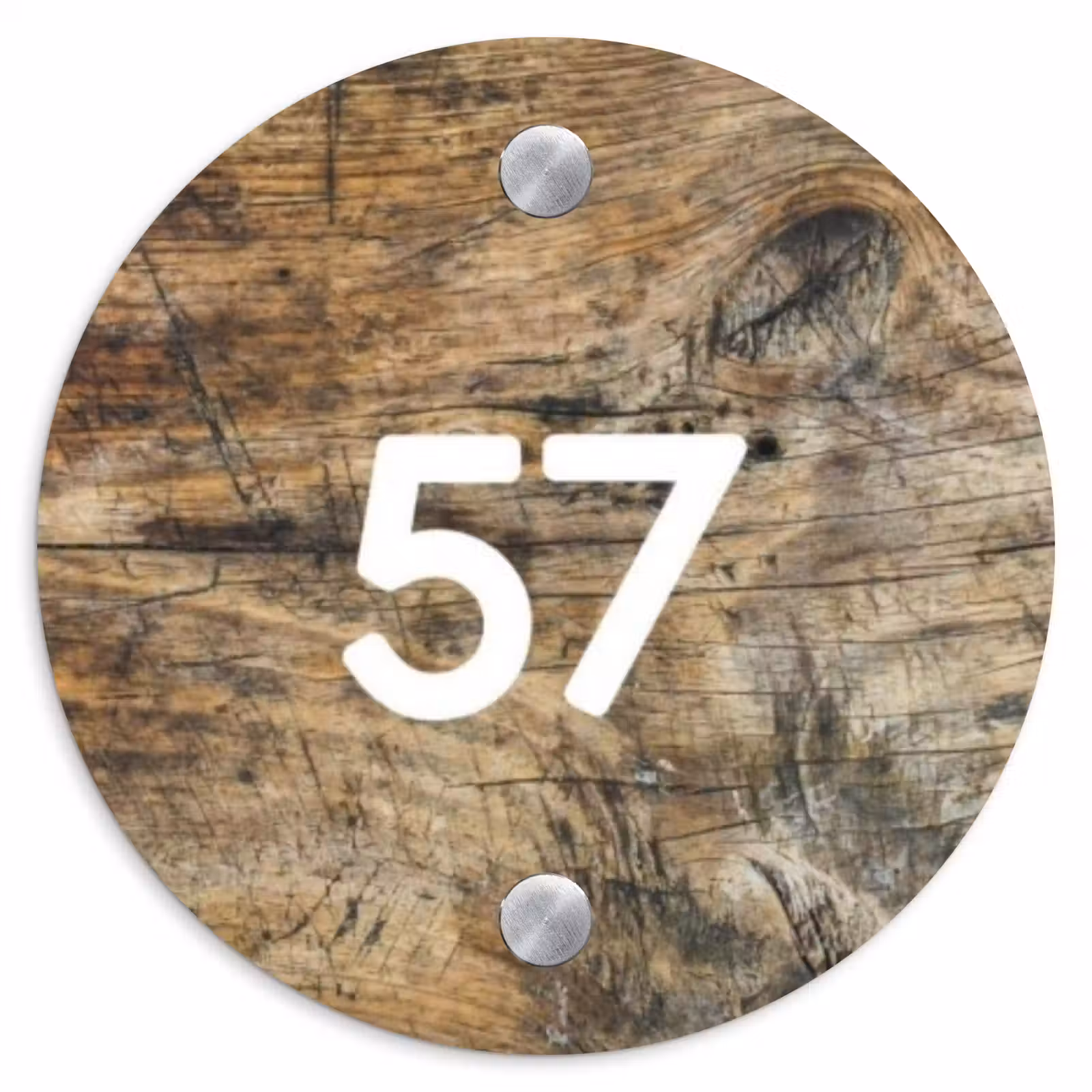 Naambordje voordeur - Rond - Verweerd hout - Traditioneel — 1