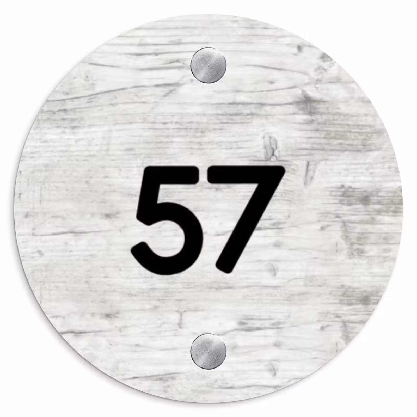 Naambordje voordeur - Rond - Witgrijs hout - Traditioneel — 1