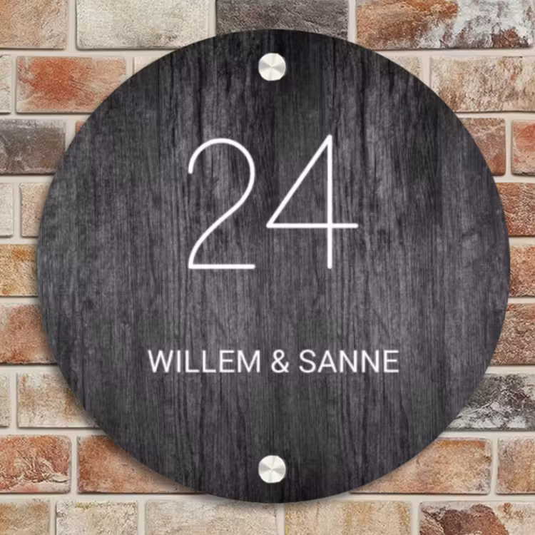 Naambordje voordeur - Rond - Donker hout - Klassiek — 4