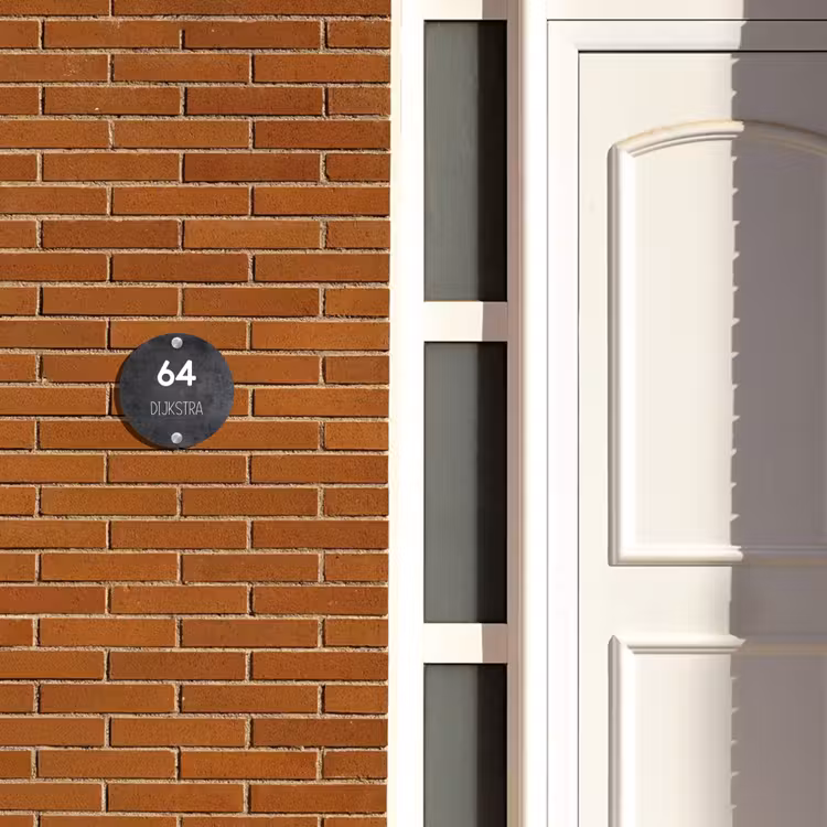 Naambordje voordeur - Rond - Donker steen - Modern — 3