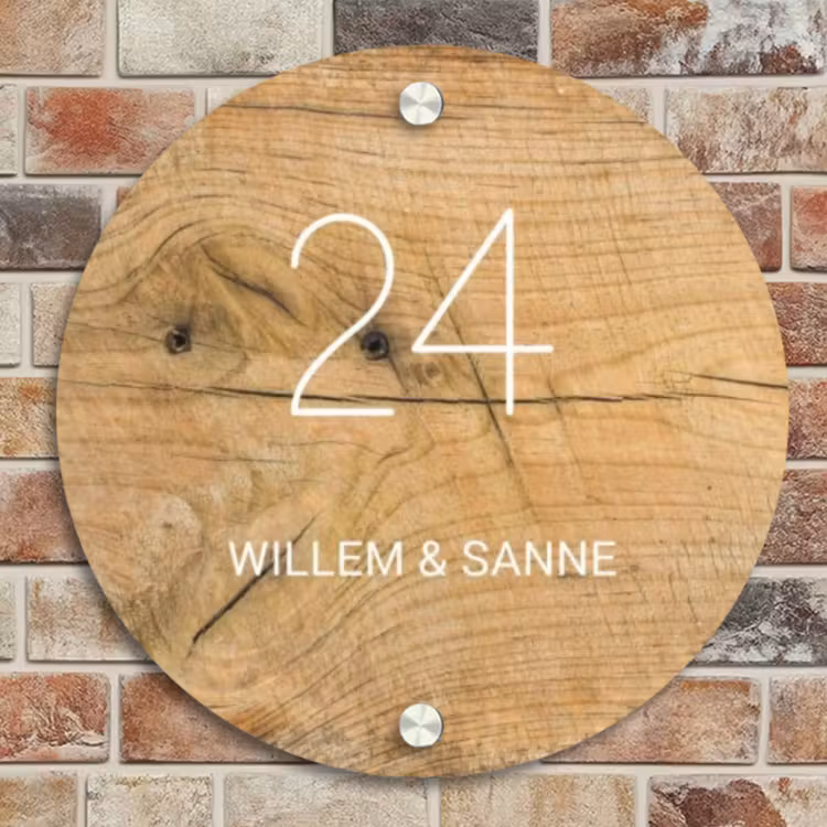 Naambordje voordeur - Rond - Hout - Klassiek — 4