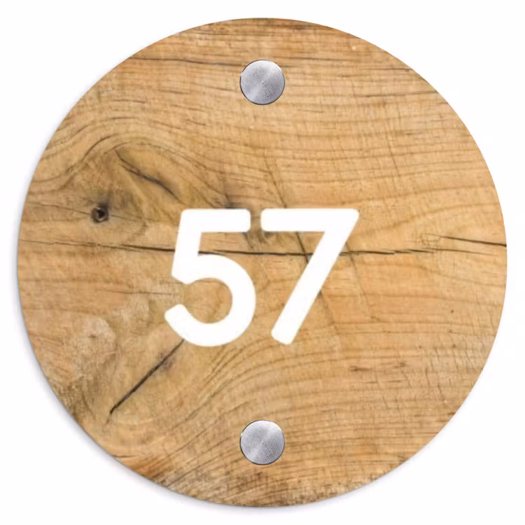 Naambordje voordeur - Rond - Hout - Traditioneel — 1