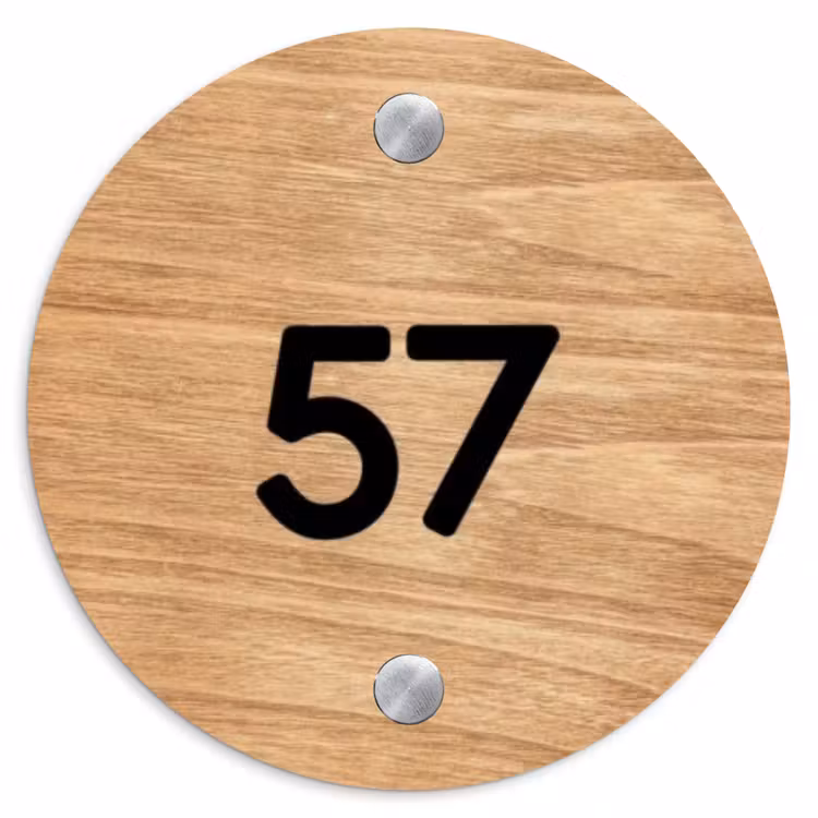 Naambordje voordeur - Rond - Licht hout - Traditioneel — 1