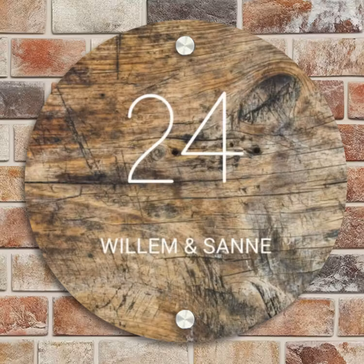 Naambordje voordeur - Rond - Verweerd hout - Klassiek — 4