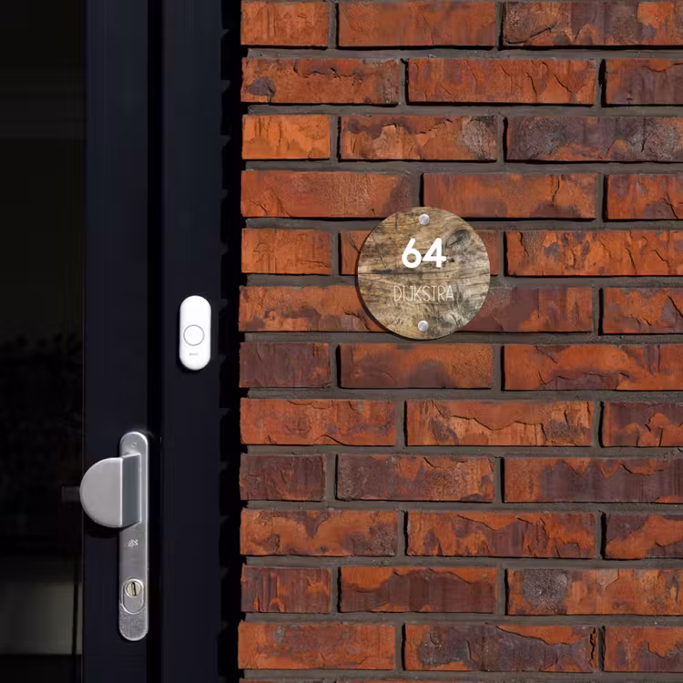 Naambordje voordeur - Rond - Verweerd hout - Modern — 2