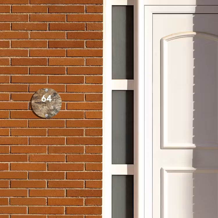 Naambordje voordeur - Rond - Verweerd hout - Modern — 3