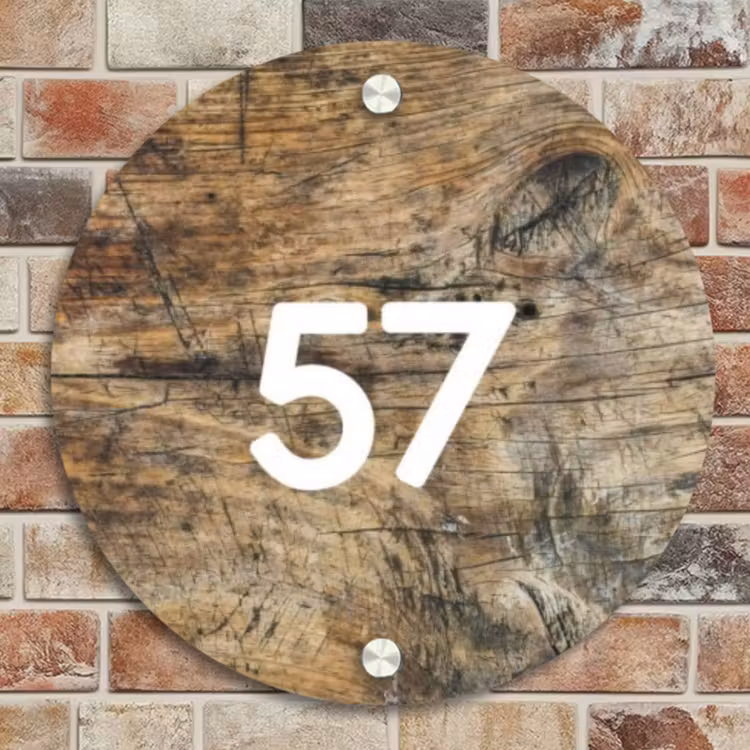 Naambordje voordeur - Rond - Verweerd hout - Traditioneel — 4