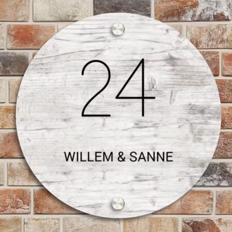 Naambordje voordeur - Rond - Witgrijs hout - Klassiek — 4