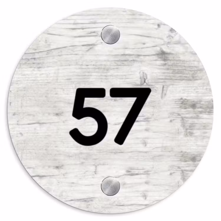 Naambordje voordeur - Rond - Witgrijs hout - Traditioneel — 1