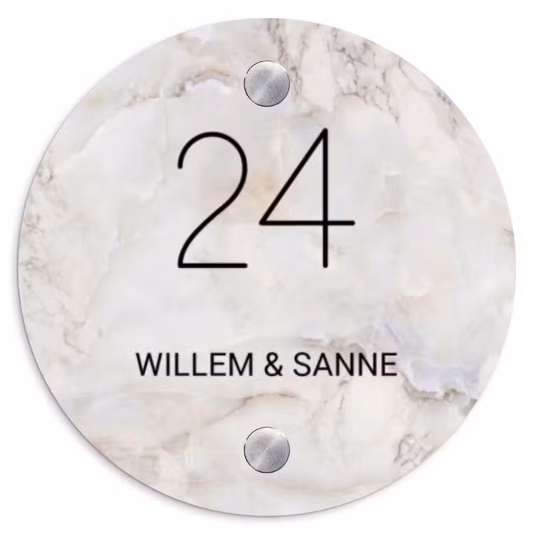Naambordje voordeur - Rond - Beige marmer - Klassiek — 1
