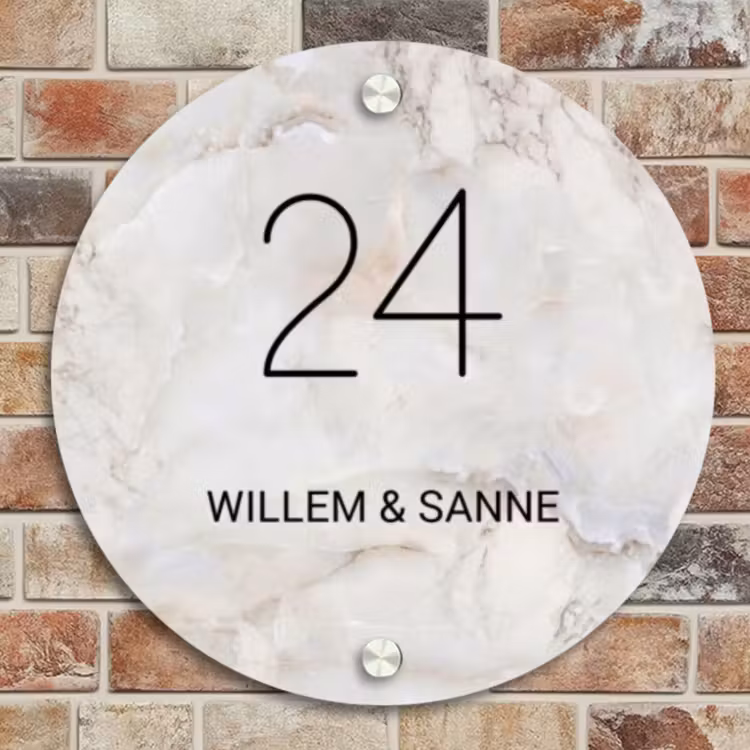 Naambordje voordeur - Rond - Beige marmer - Klassiek — 4