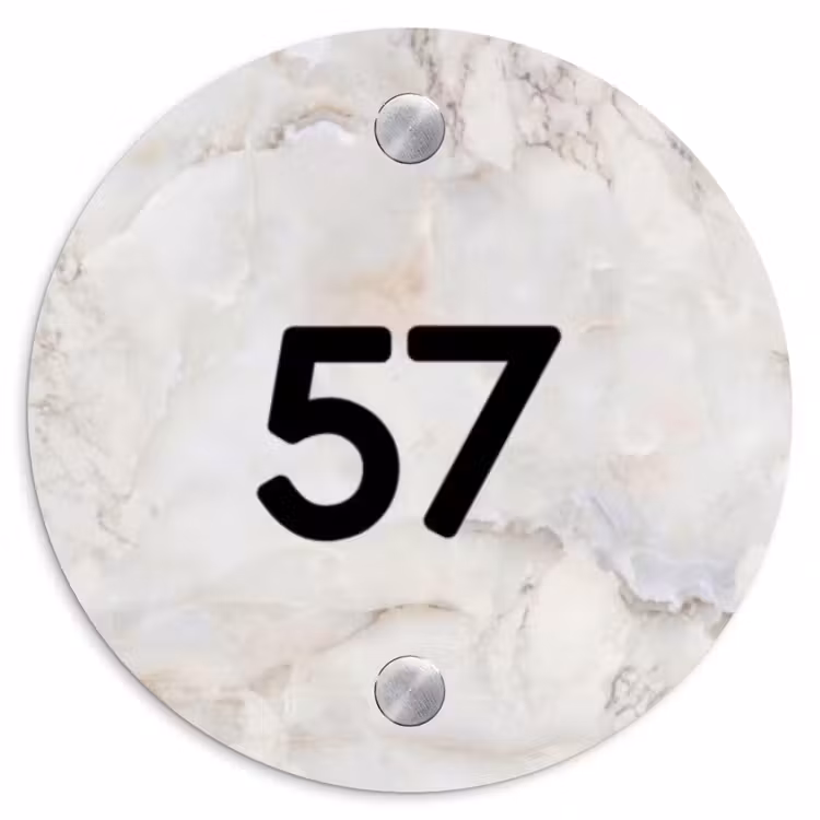 Naambordje voordeur - Rond - Beige marmer - Traditioneel — 1